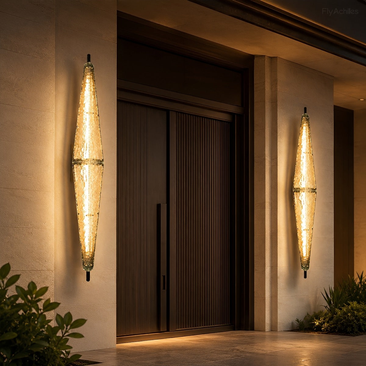 Waterproof Luxury Diamond Leaf Textured Glass Outdoor Wall Light