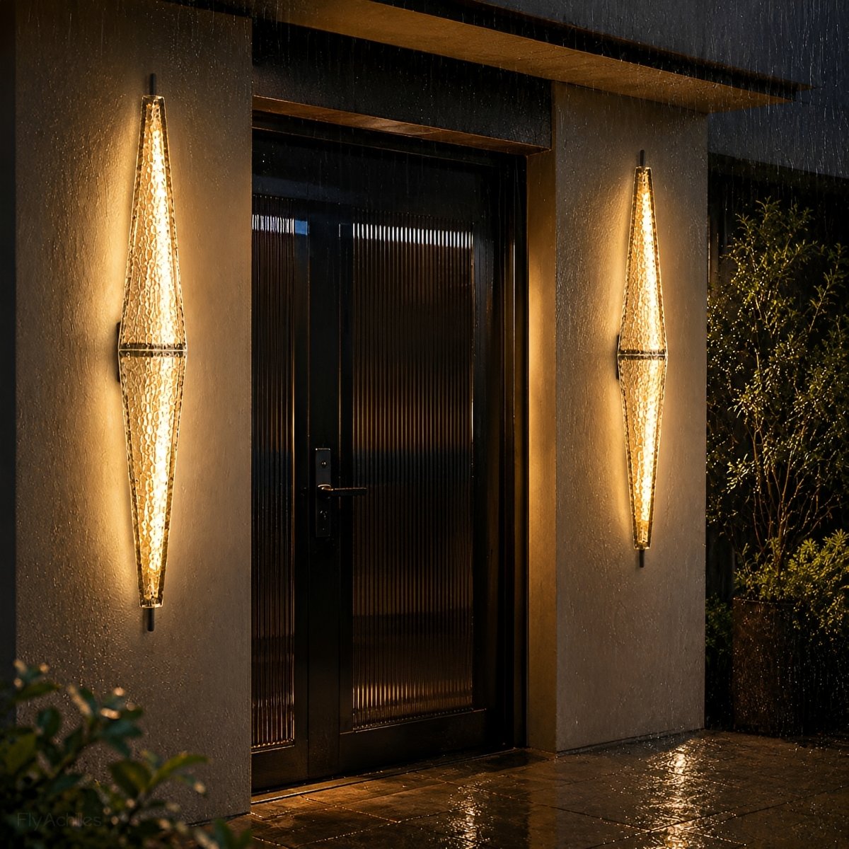 Waterproof Luxury Diamond Leaf Textured Glass Outdoor Wall Light