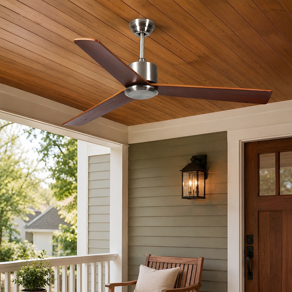 Waterproof 3-Blade Streamlined Wood Outdoor Ceiling Fan