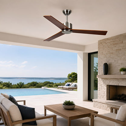 Waterproof 3-Blade Streamlined Wood Outdoor Ceiling Fan