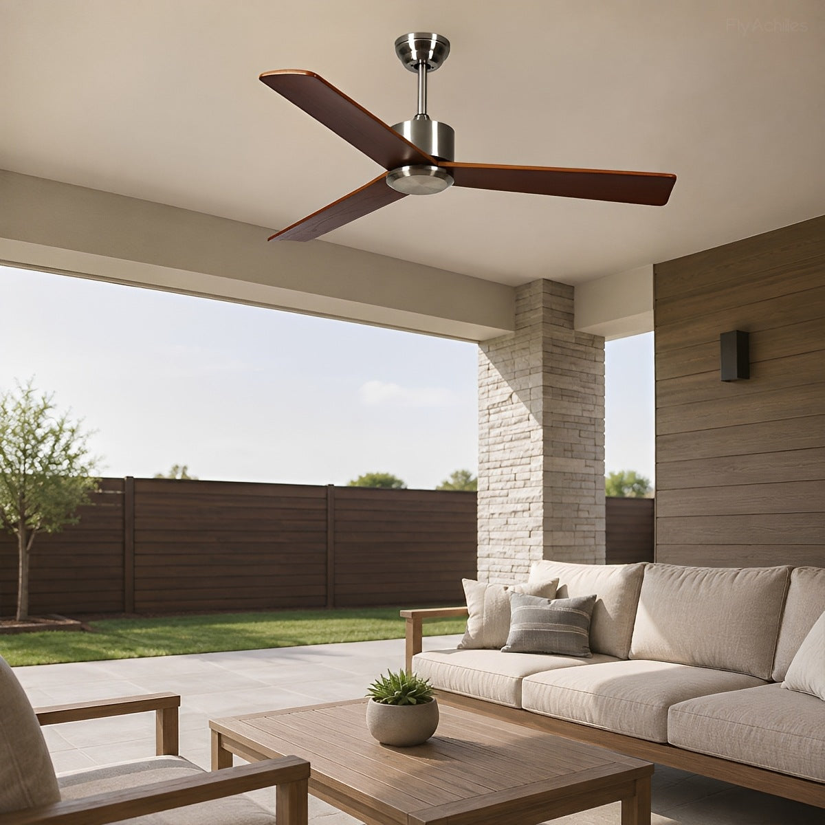 Waterproof 3-Blade Streamlined Wood Outdoor Ceiling Fan
