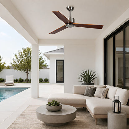 Waterproof 3-Blade Streamlined Wood Outdoor Ceiling Fan