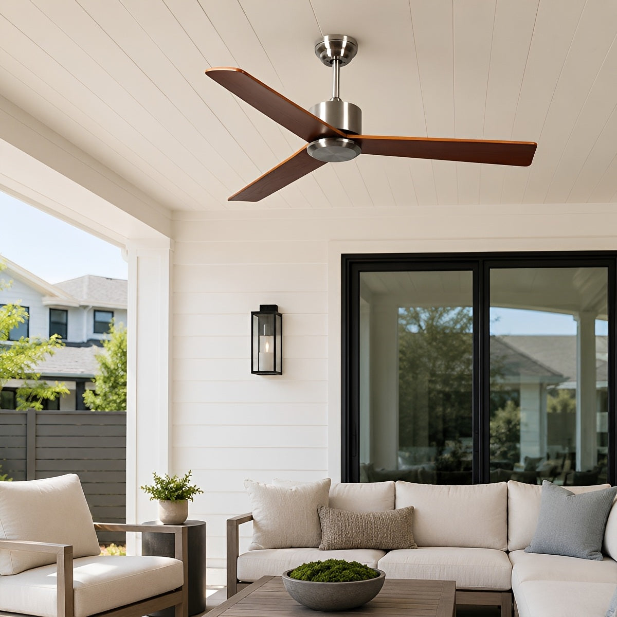 Waterproof 3-Blade Streamlined Wood Outdoor Ceiling Fan