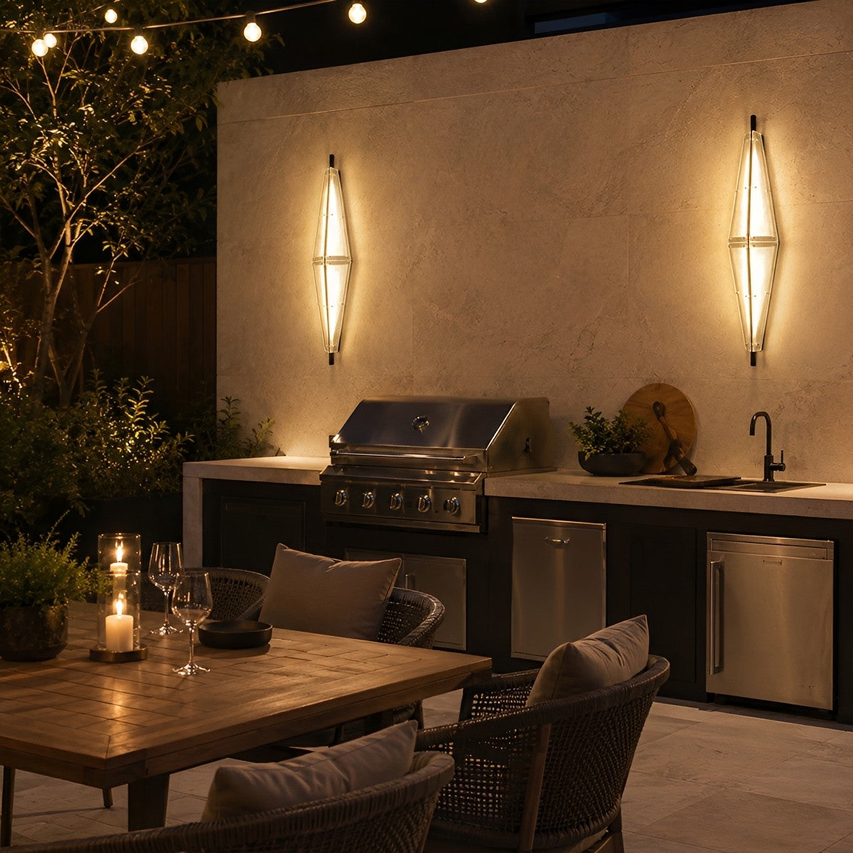 Waterproof Luxury Diamond Ribbed Glass Outdoor Wall Light