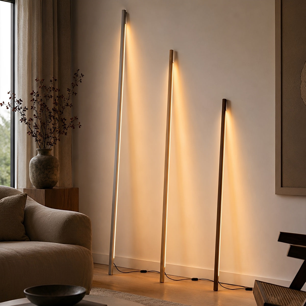 Modern Minimalist Wood LED Linear LED Floor Lamp