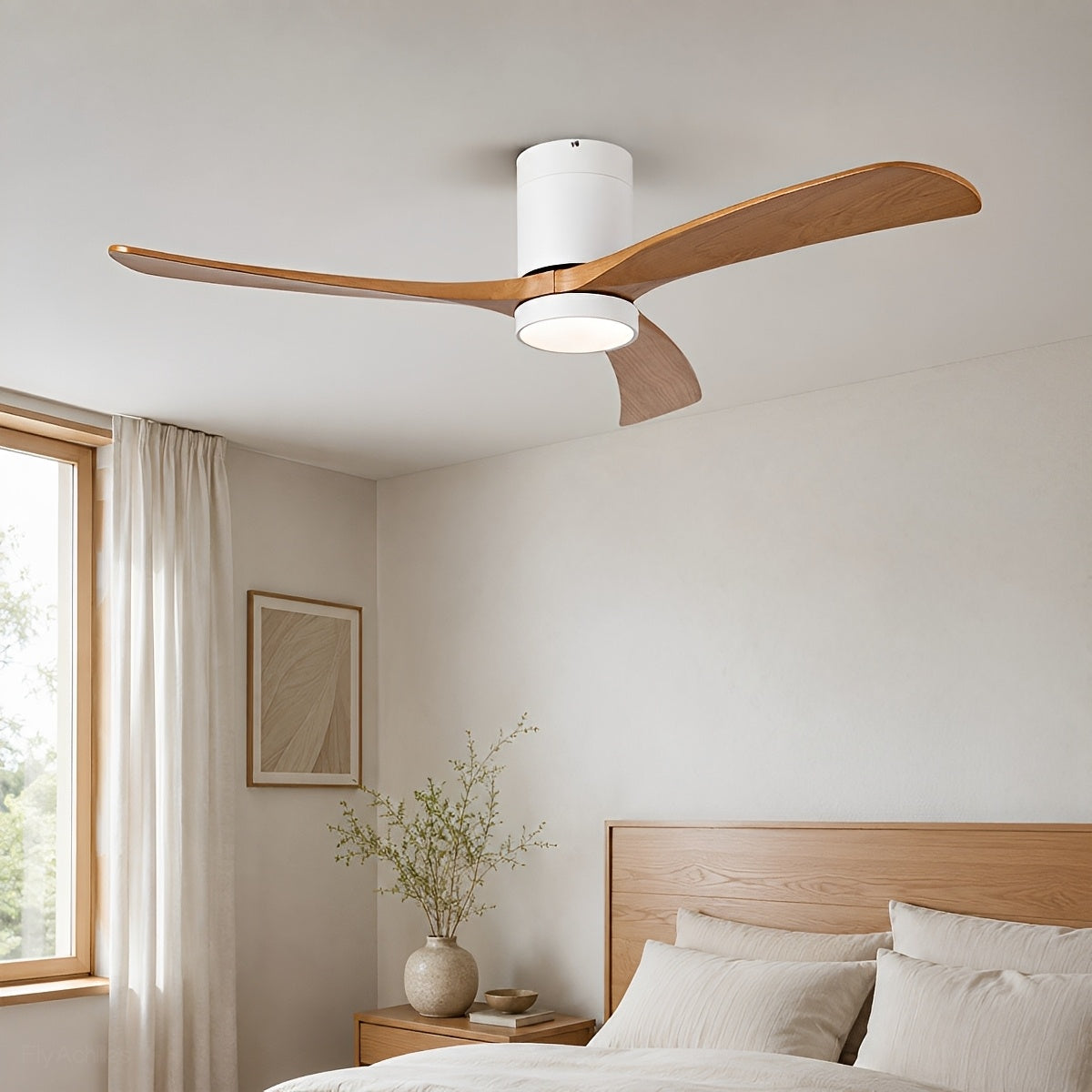 Modern Wood Ceiling Fan Light 6-Speed DC Motor Full-Spectrum