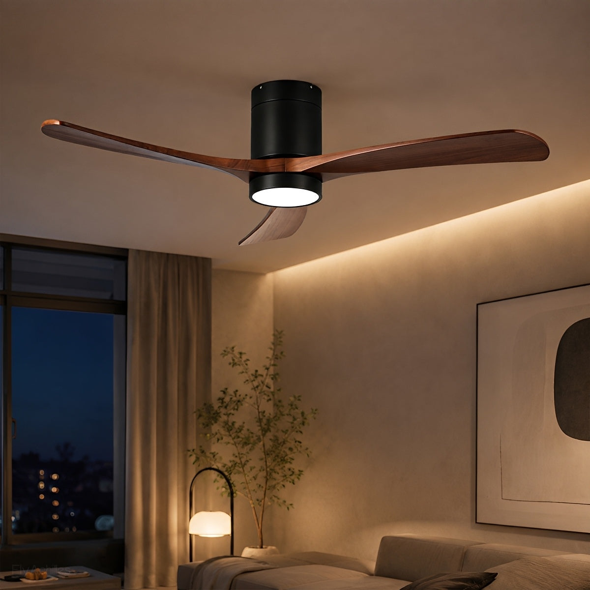 Modern Wood Ceiling Fan Light 6-Speed DC Motor Full-Spectrum