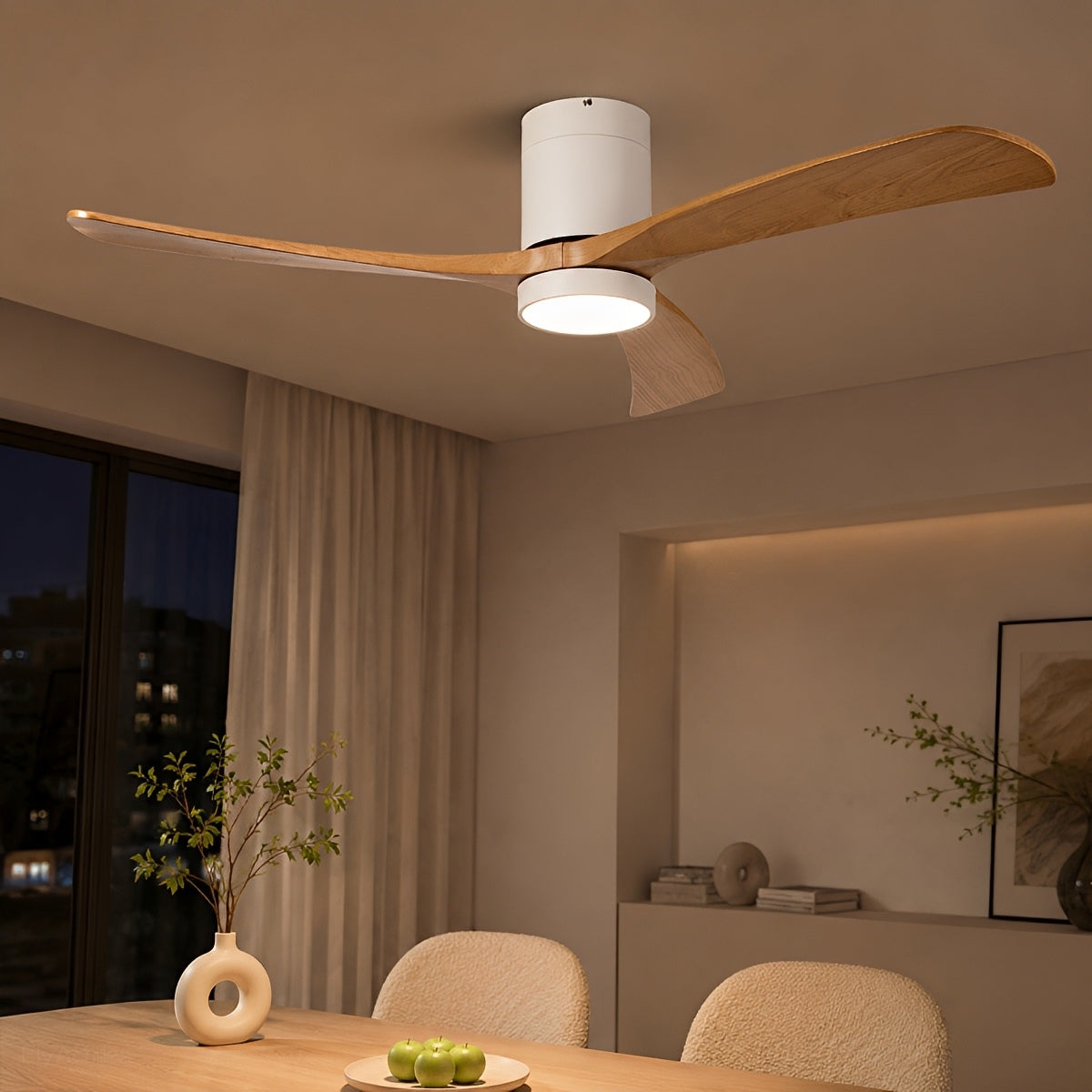 Modern Wood Ceiling Fan Light 6-Speed DC Motor Full-Spectrum