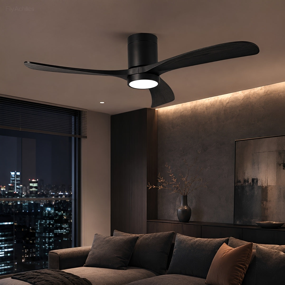 Modern Wood Ceiling Fan Light 6-Speed DC Motor Full-Spectrum