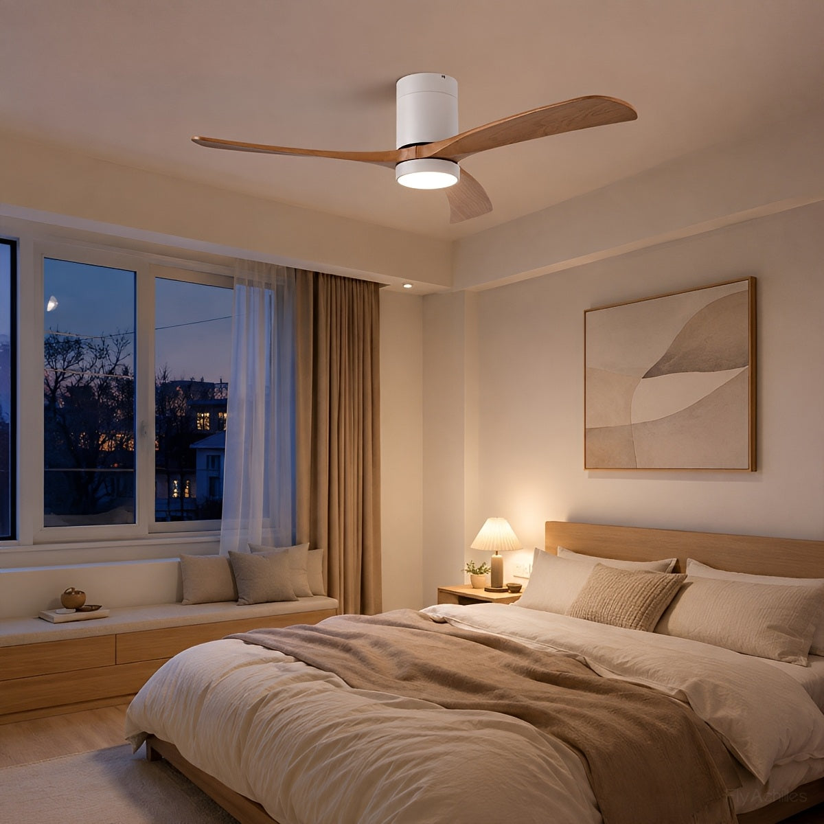Modern Wood Ceiling Fan Light 6-Speed DC Motor Full-Spectrum