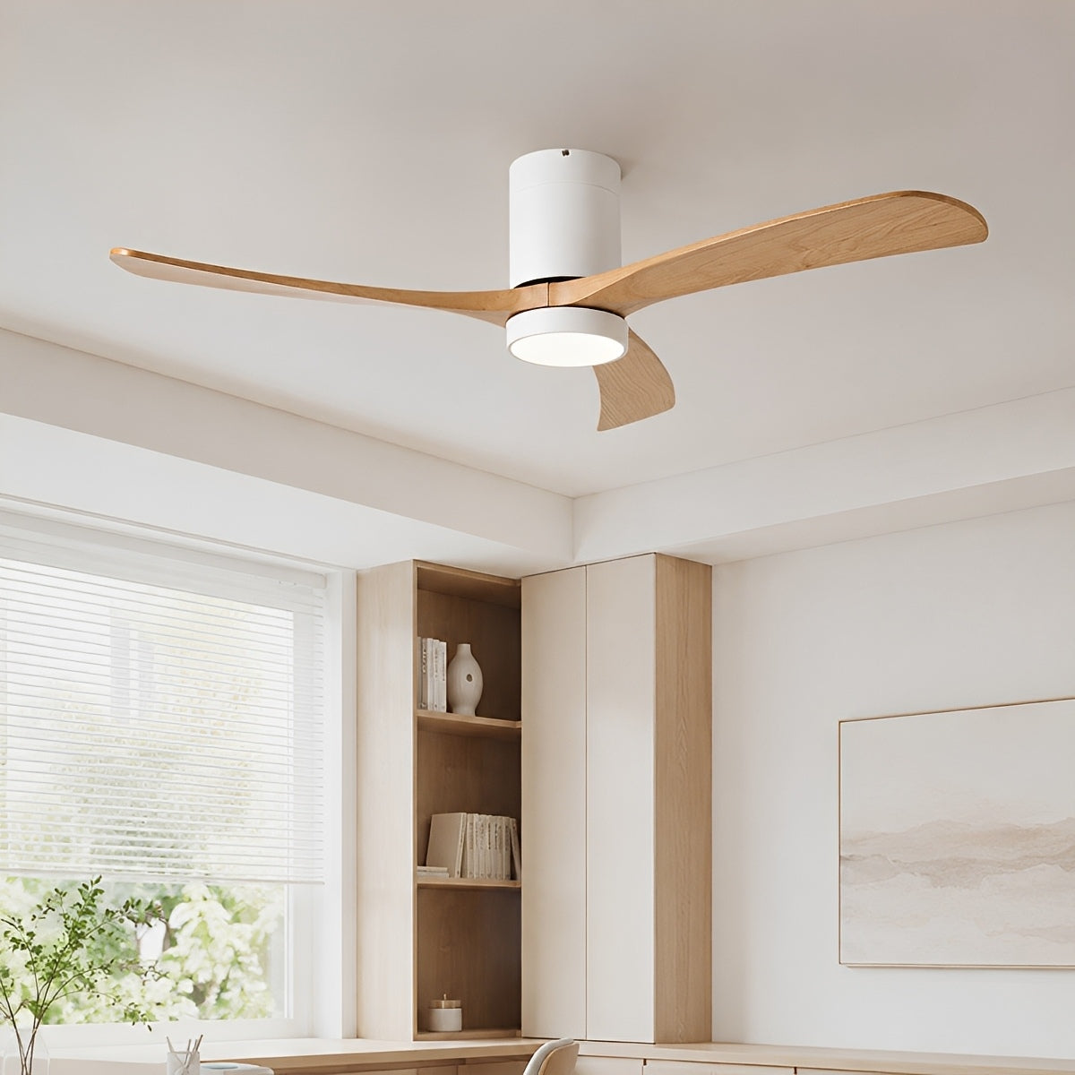 Modern Wood Ceiling Fan Light 6-Speed DC Motor Full-Spectrum