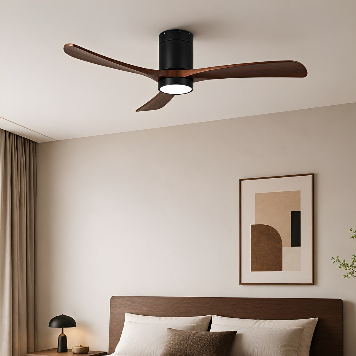Modern Wood Ceiling Fan Light 6-Speed DC Motor Full-Spectrum