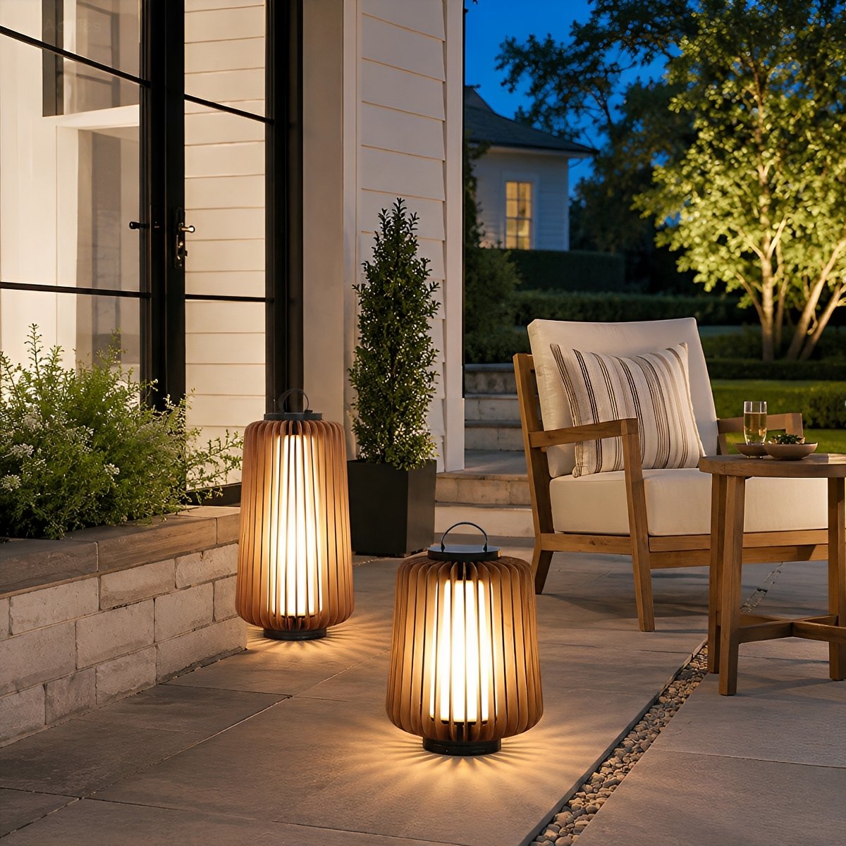 Waterproof Modern Ribbed Cylindrical LED Outdoor Floor Lamp Lantern