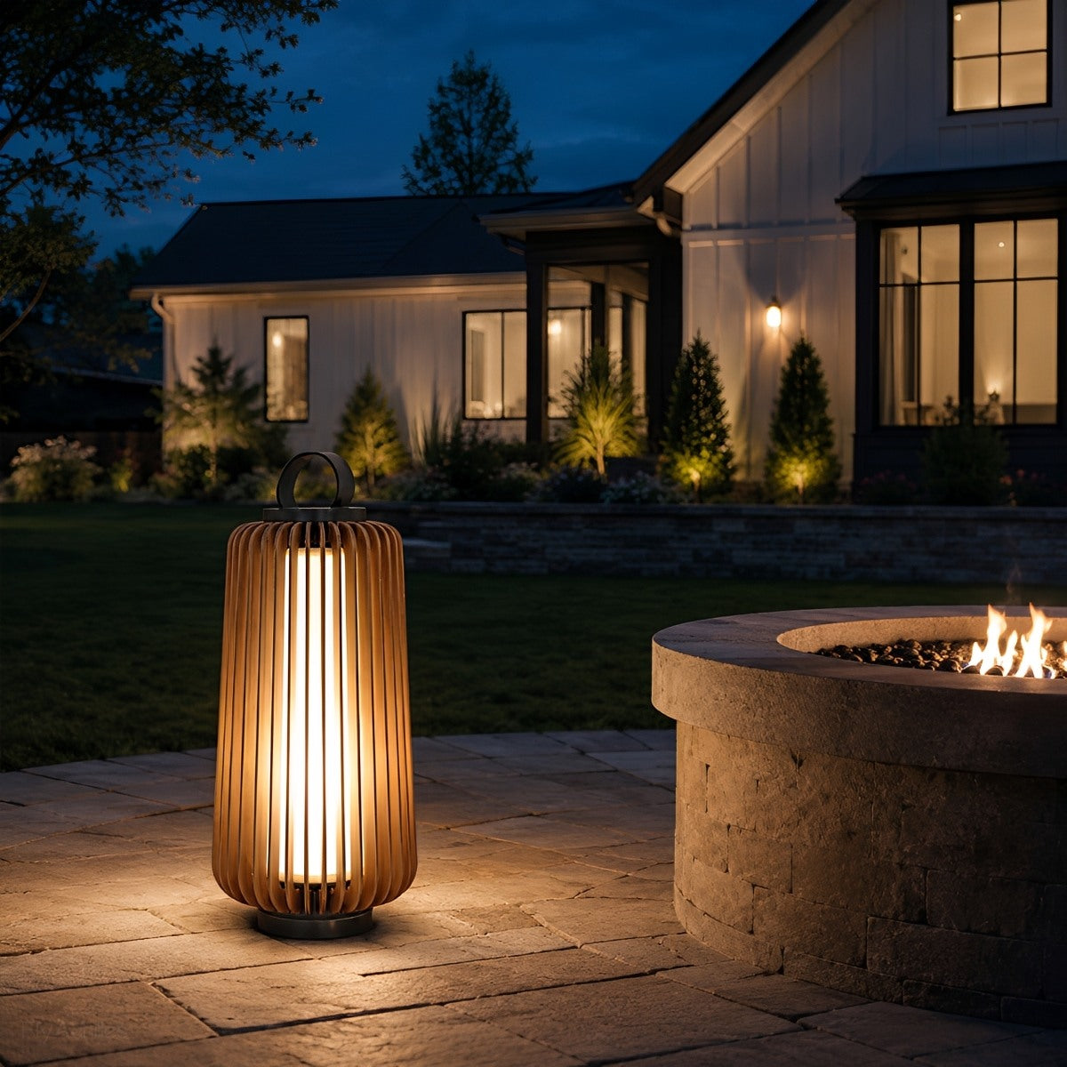 Waterproof Modern Ribbed Cylindrical LED Outdoor Floor Lamp Lantern