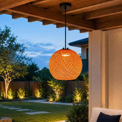 Waterproof Coastal Globe Woven Rope LED Outdoor Pendant Light