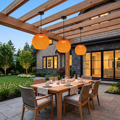 Waterproof Coastal Globe Woven Rope LED Outdoor Pendant Light