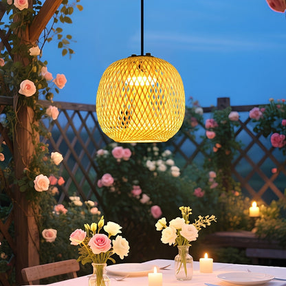 Waterproof Coastal Oval Wood Rattan LED Outdoor Pendant Light