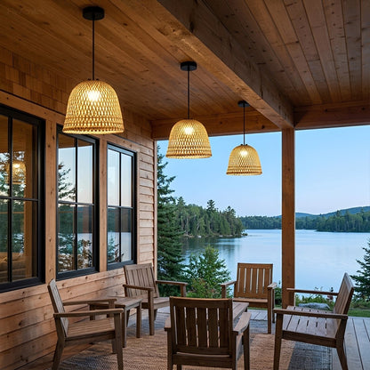 Waterproof Coastal Dome Rattan LED Outdoor Pendant Light