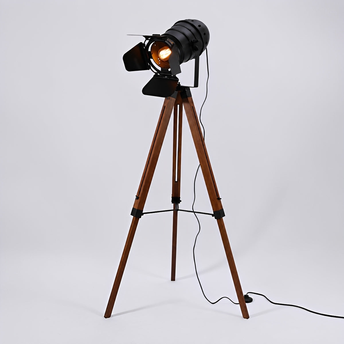 Vintage Industrial Tripod Wood LED Floor Lamp