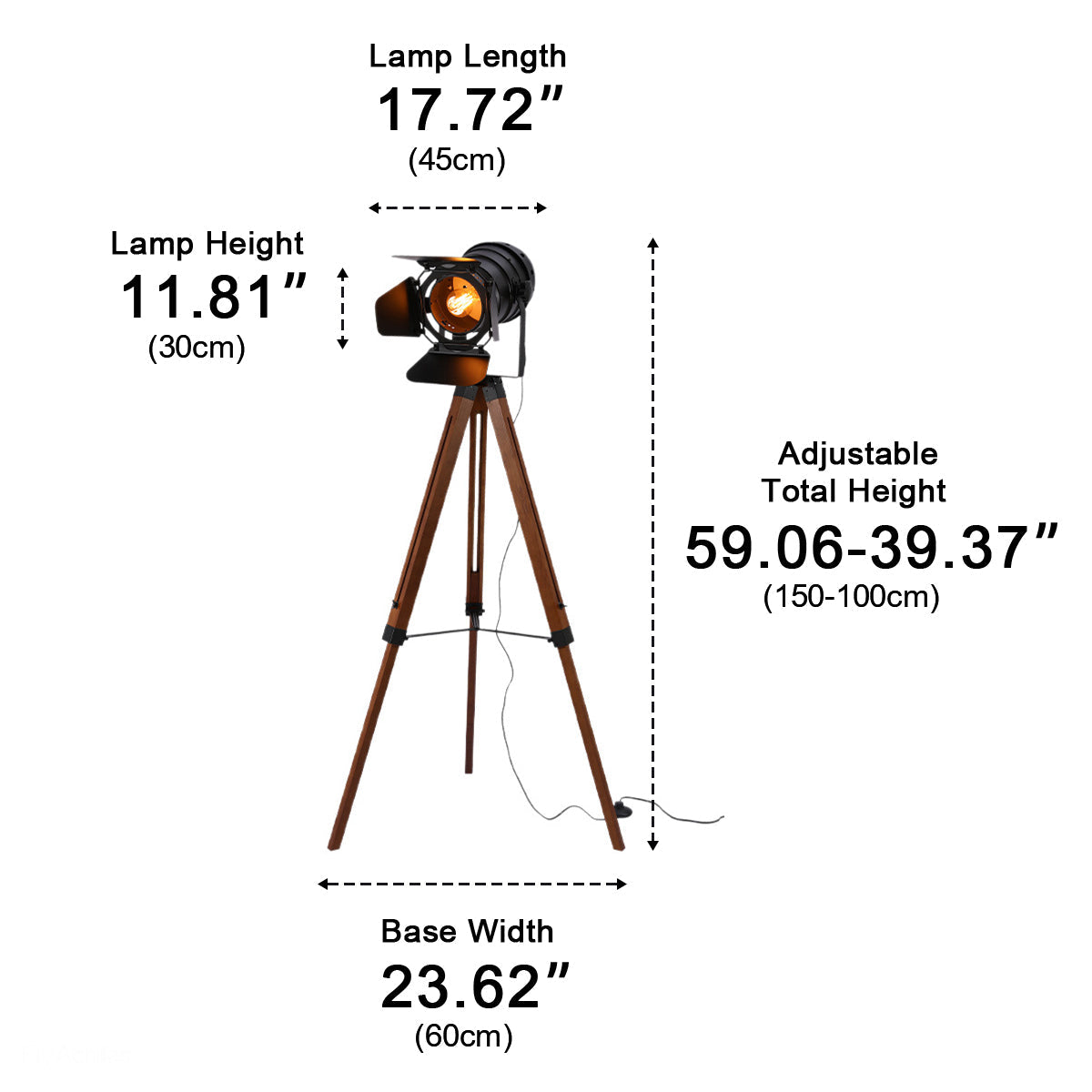 Vintage Industrial Tripod Wood LED Floor Lamp