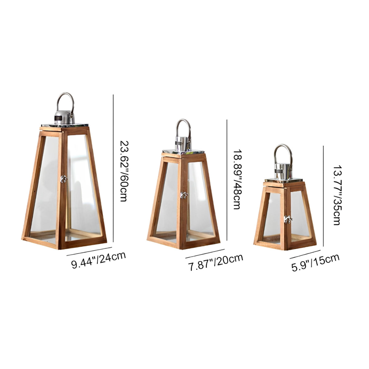 Set of 3 Rustic Wood Handmade LED Candle Holder Lantern