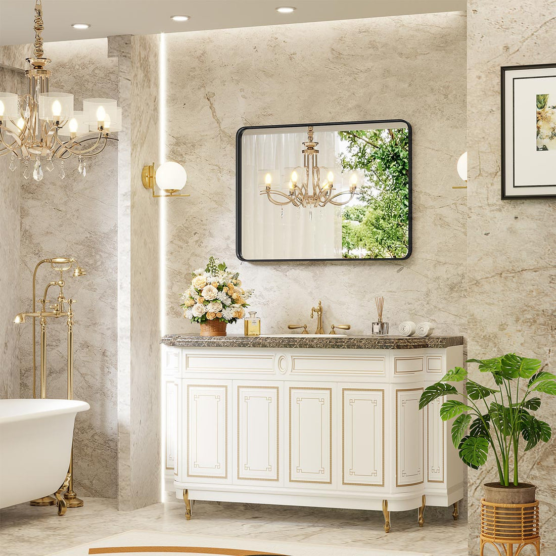 40"×30" Modern Farmhouse Bathroom Vanity Mirror Wall Mirror - Flyachilles