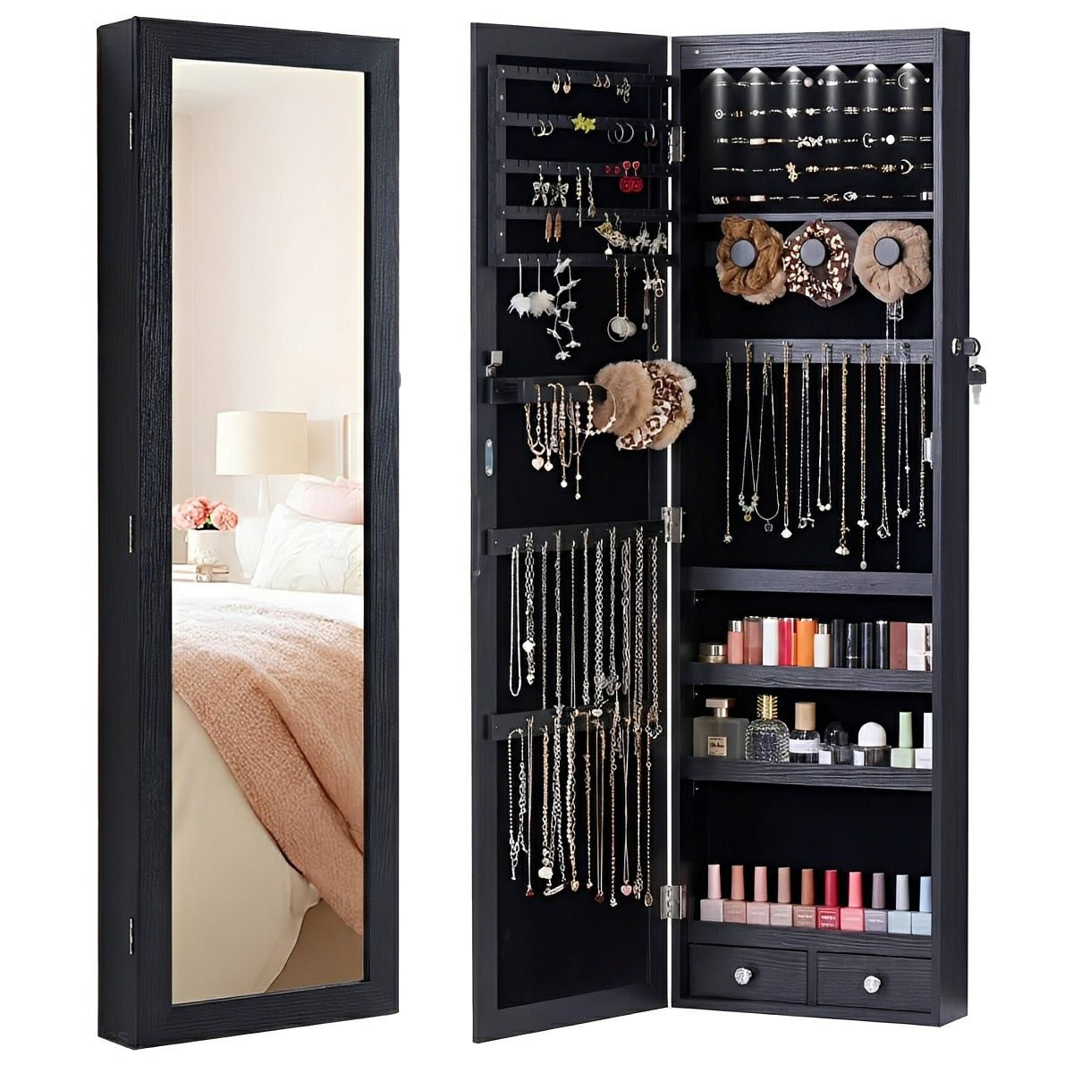 47.2" Wall Jewelry Armoire with Full Mirror &amp; Lockable - Flyachilles