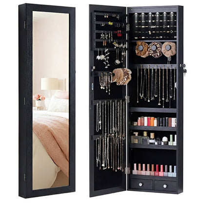 47.2" Wall Jewelry Armoire with Full Mirror &amp; Lockable - Flyachilles