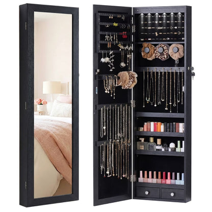 47.2" Wall Jewelry Armoire with Full Mirror &amp; Lockable - Flyachilles