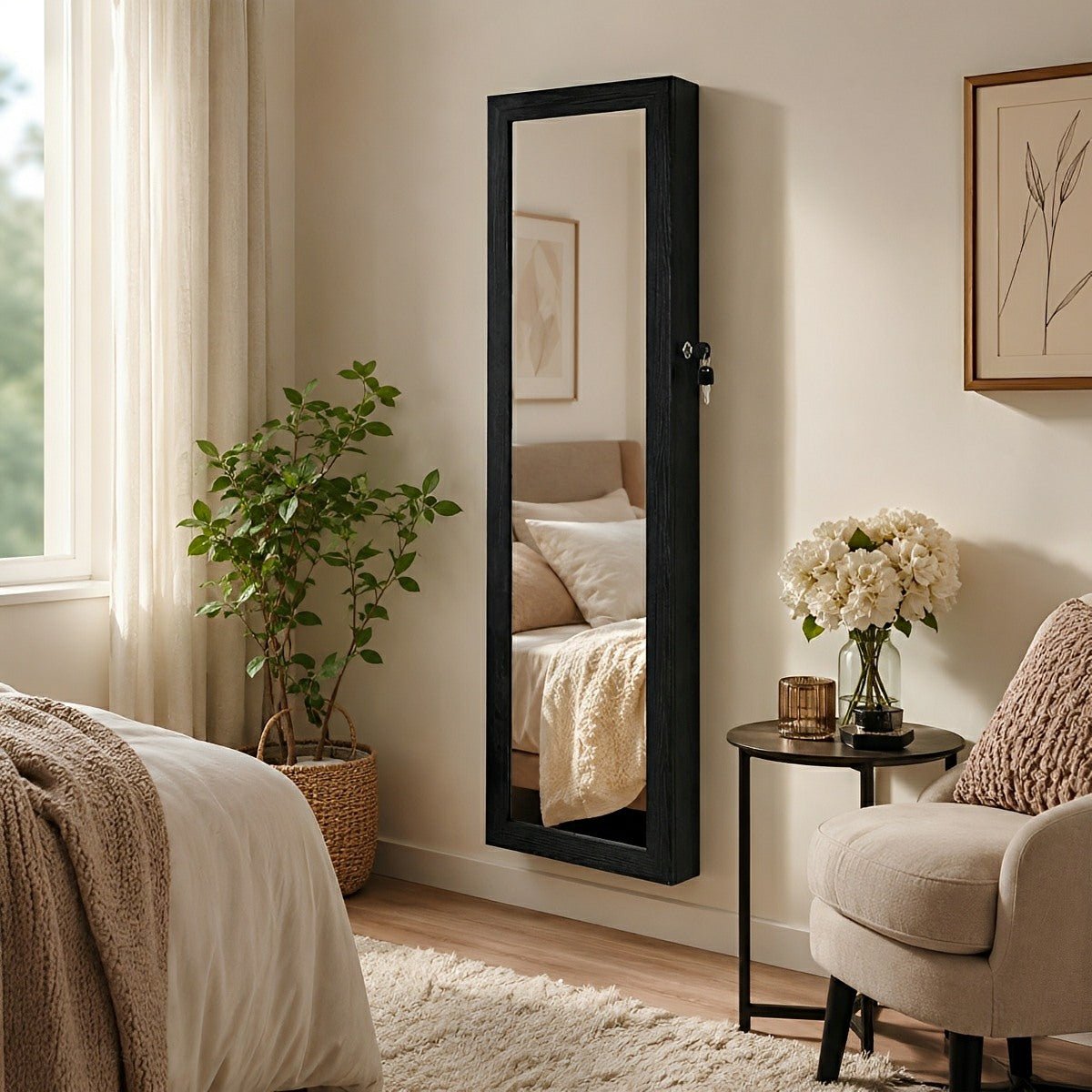 47.2" Wall Jewelry Armoire with Full Mirror &amp; Lockable - Flyachilles