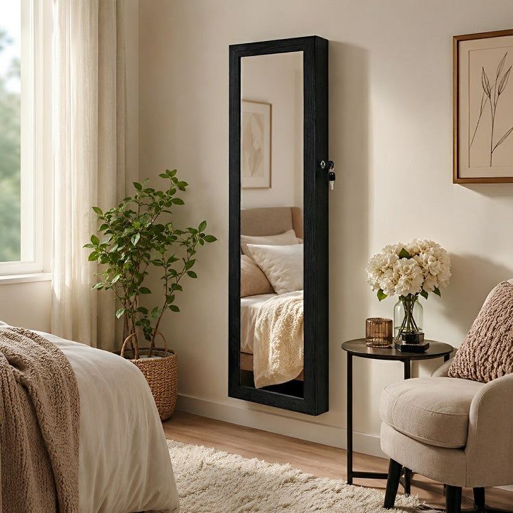 47.2" Wall Jewelry Armoire with Full Mirror &amp; Lockable - Flyachilles