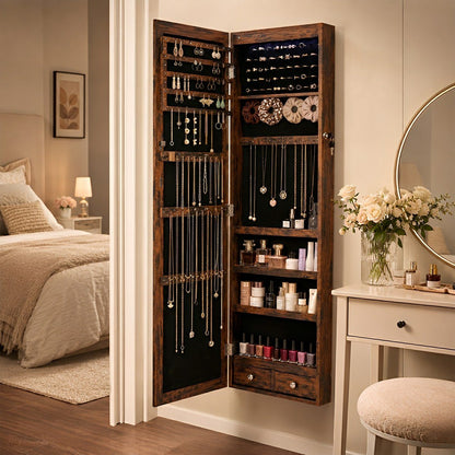 47.2" Wall Jewelry Armoire with Full Mirror &amp; Lockable - Flyachilles