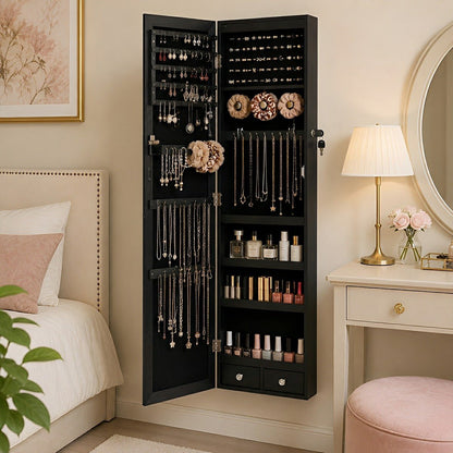 47.2" Wall Jewelry Armoire with Full Mirror &amp; Lockable - Flyachilles