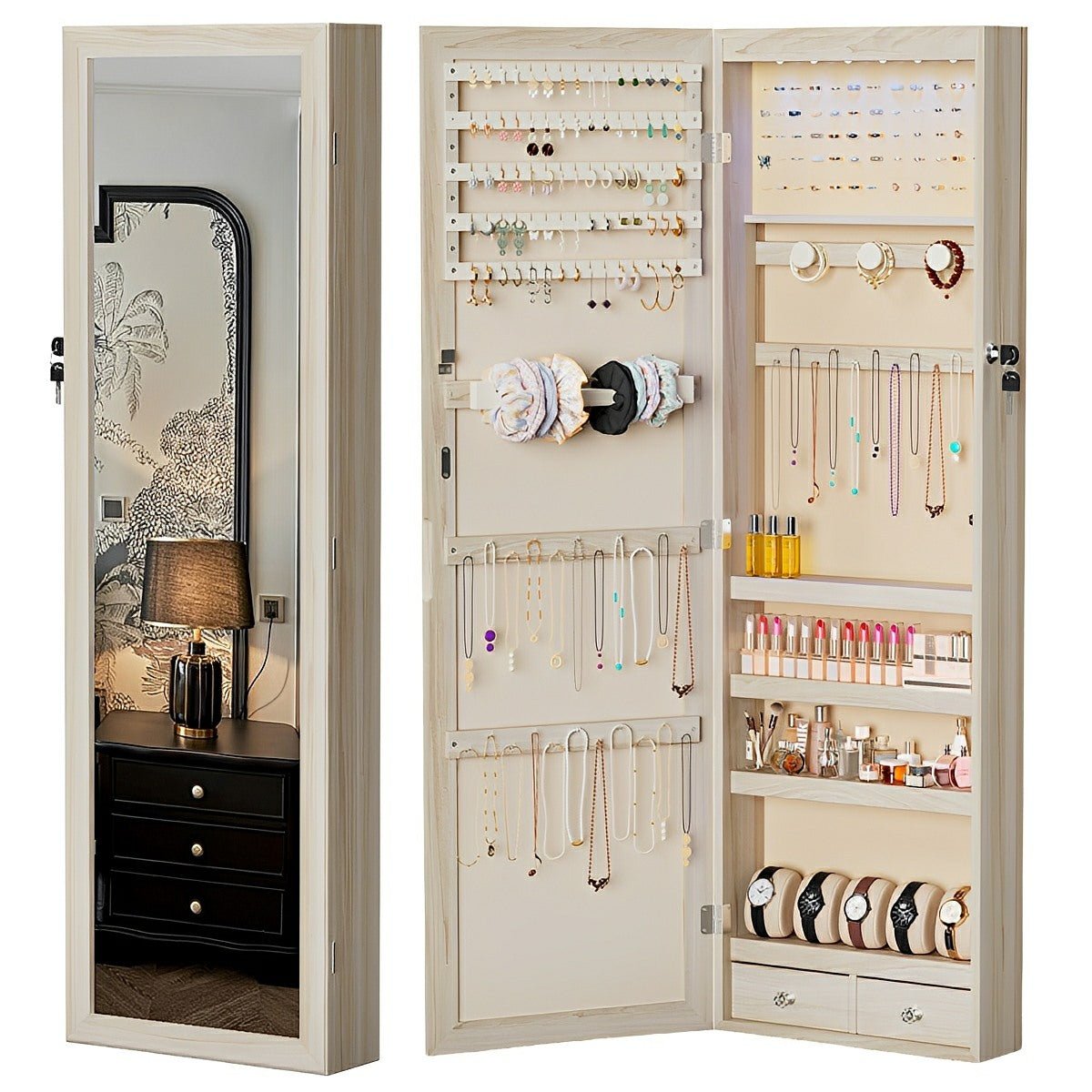 47.2" Wall Jewelry Armoire with Full Mirror &amp; Lockable - Flyachilles