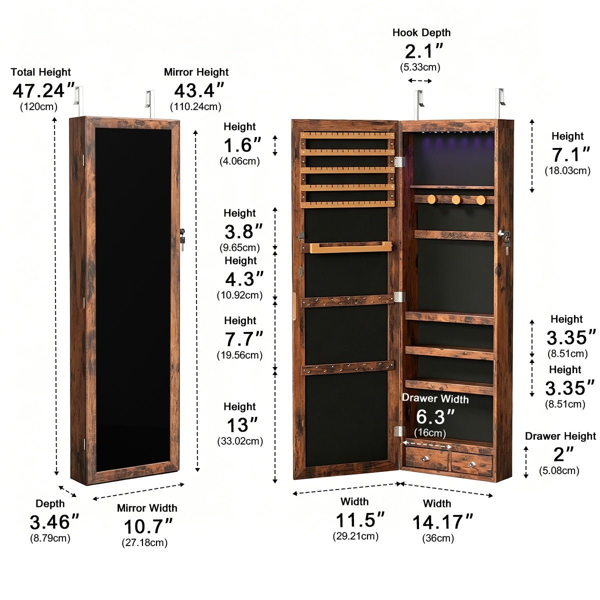47.2" Wall Jewelry Armoire with Full Mirror &amp; Lockable - Flyachilles