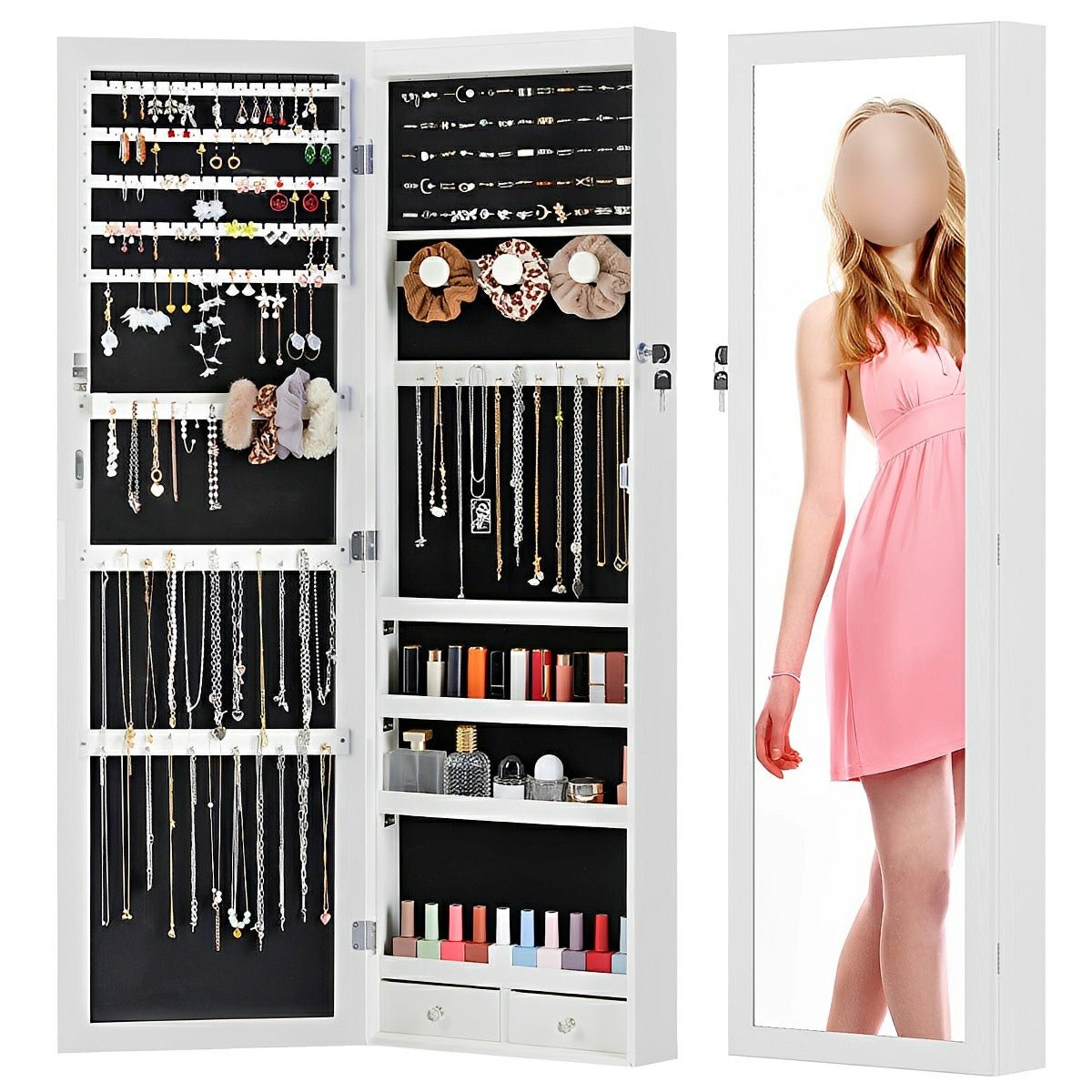 47.2" Wall Jewelry Armoire with Full Mirror &amp; Lockable - Flyachilles