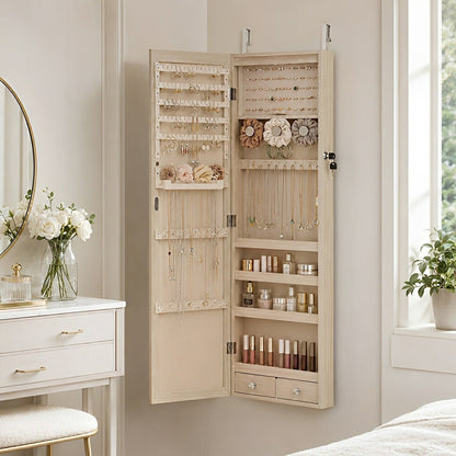 47.2" Wall Jewelry Armoire with Full Mirror &amp; Lockable - Flyachilles
