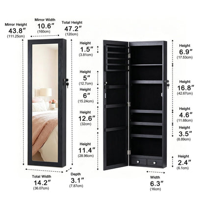 47.2" Wall Jewelry Armoire with Full Mirror &amp; Lockable - Flyachilles