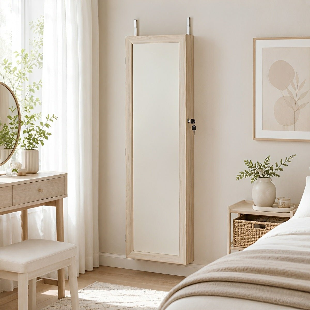 47.2" Wall Jewelry Armoire with Full Mirror &amp; Lockable - Flyachilles