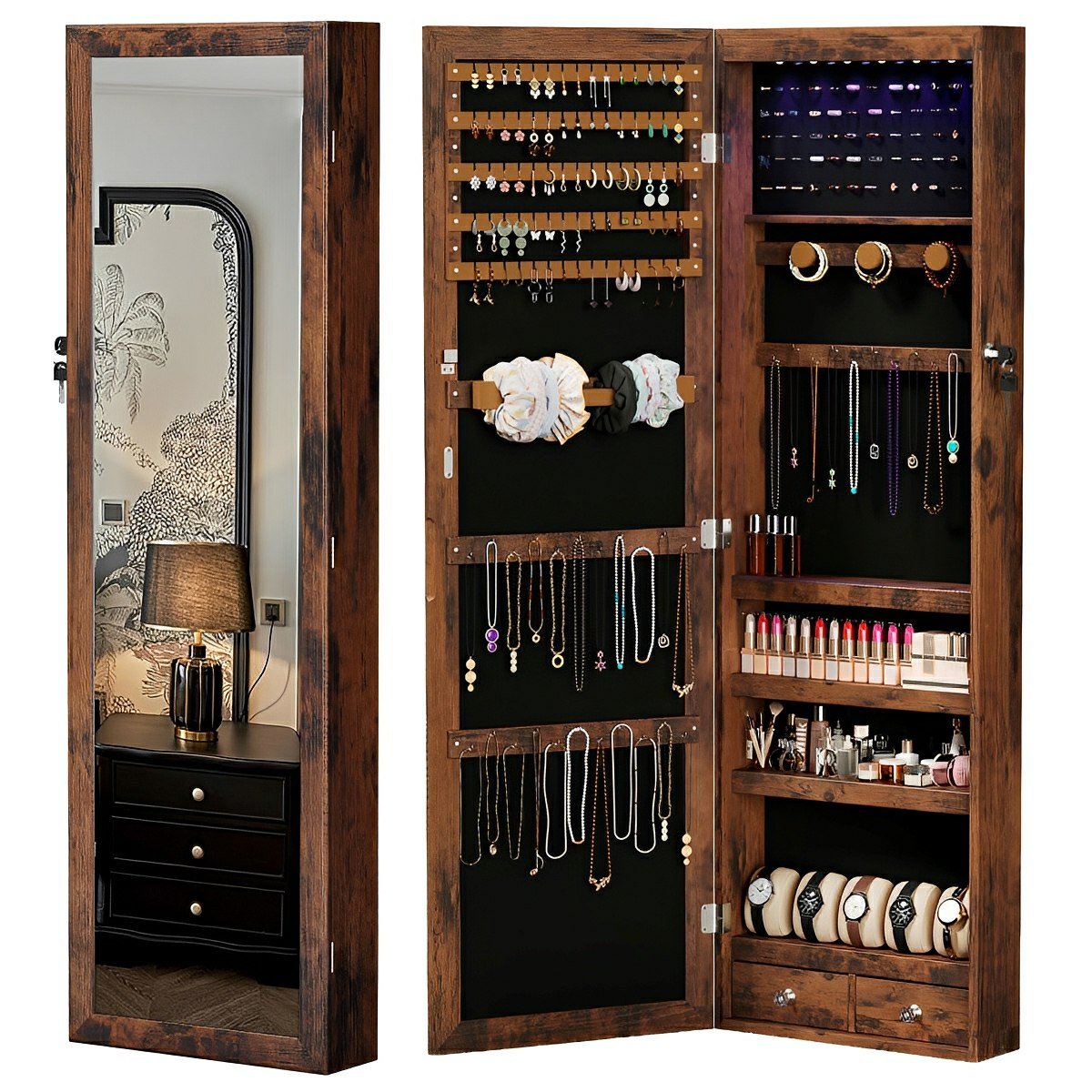 47.2" Wall Jewelry Armoire with Full Mirror &amp; Lockable - Flyachilles