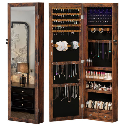 47.2" Wall Jewelry Armoire with Full Mirror &amp; Lockable - Flyachilles