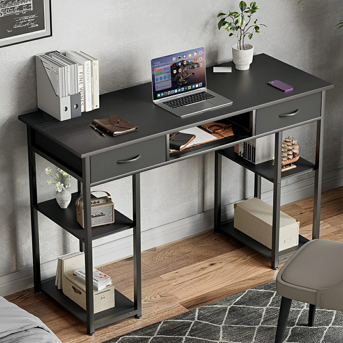 55" Computer Desk with 6 Drawers - for Home Office - Flyachilles