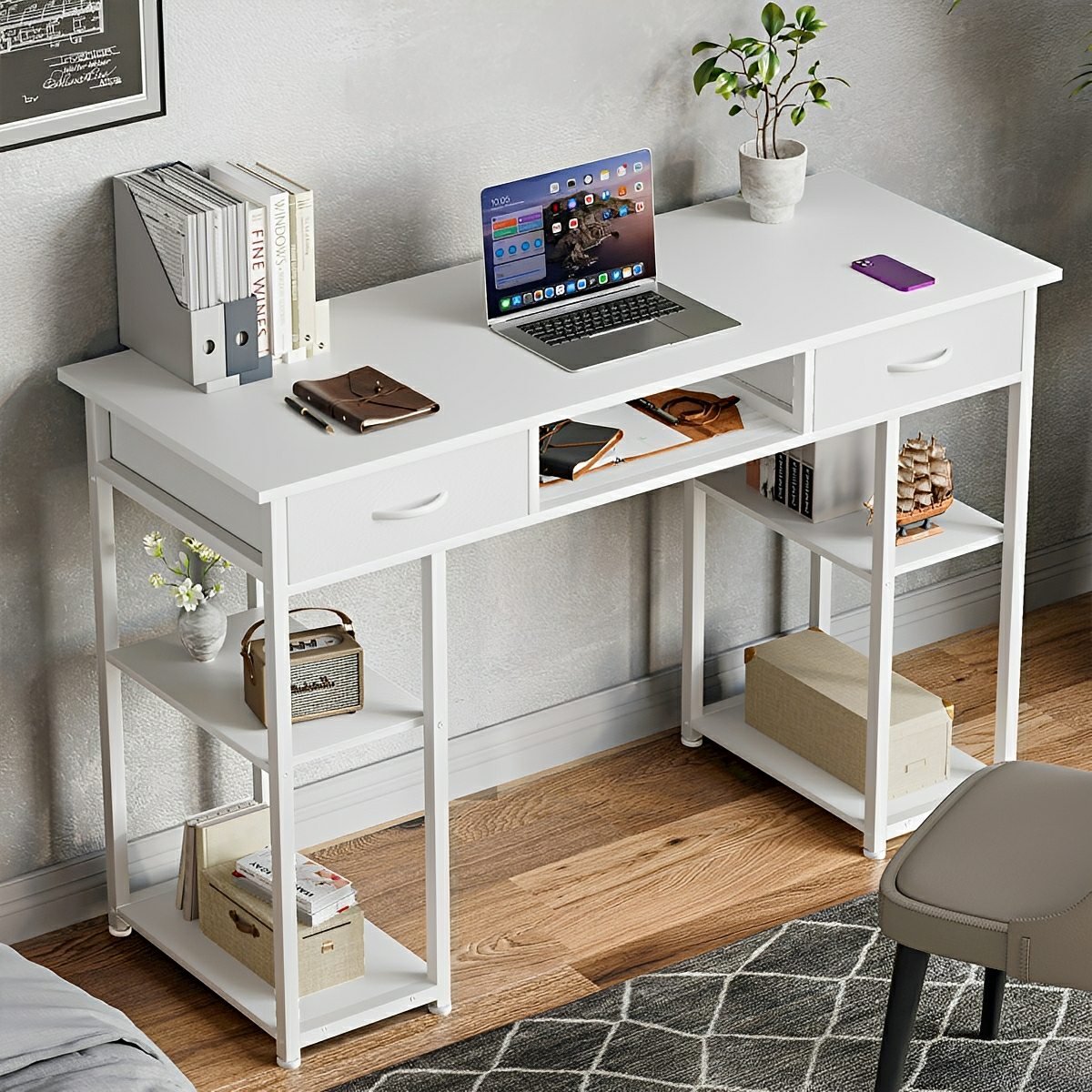 55" Computer Desk with 6 Drawers - for Home Office - Flyachilles