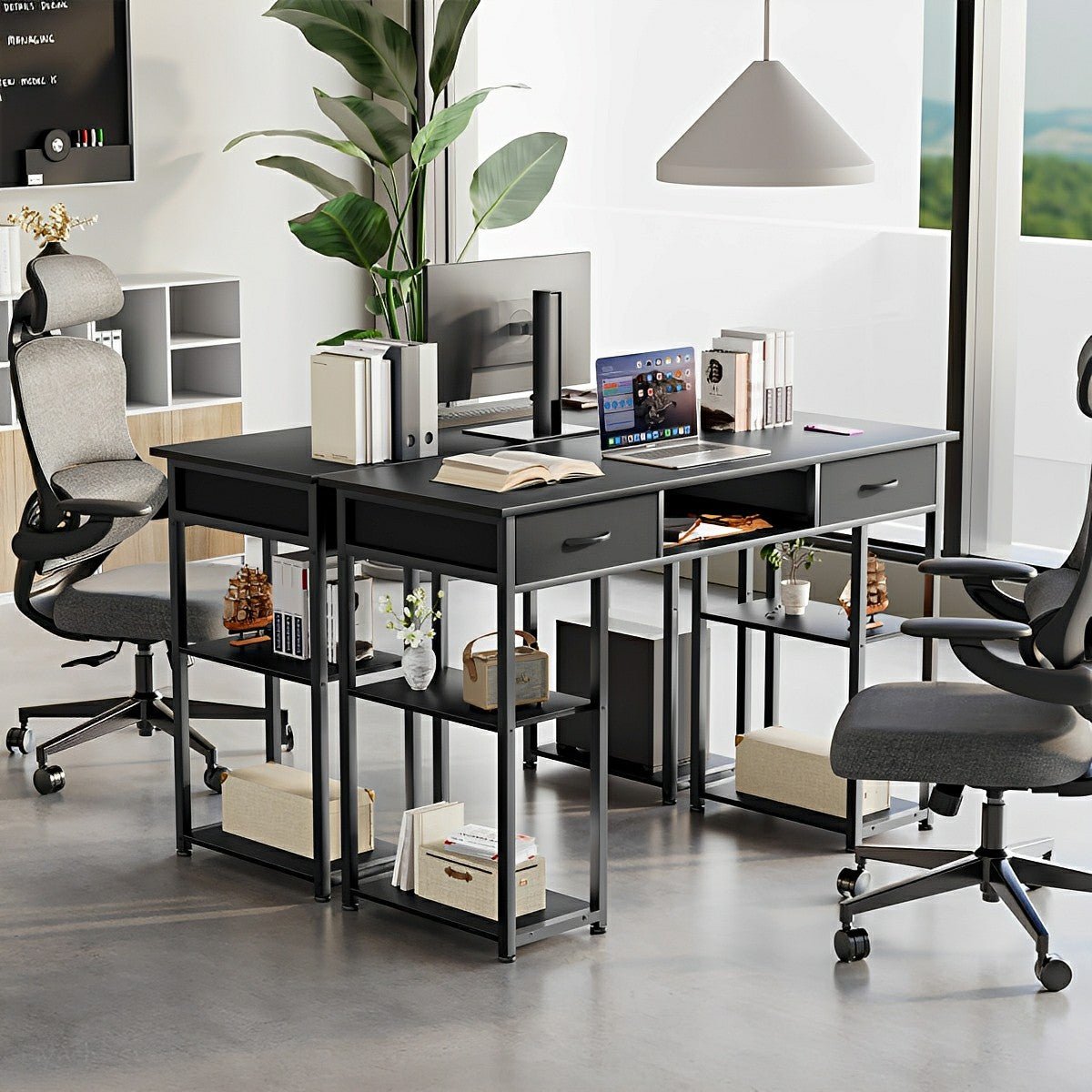 55" Computer Desk with 6 Drawers - for Home Office - Flyachilles