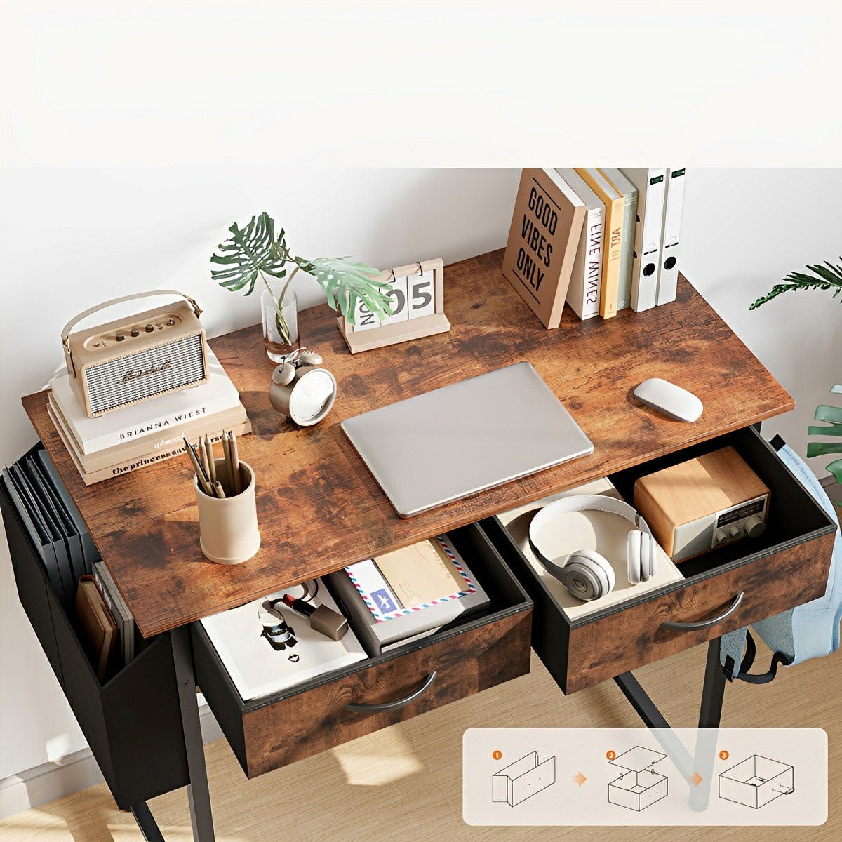 55" Computer Desk with 6 Drawers - for Home Office - Flyachilles