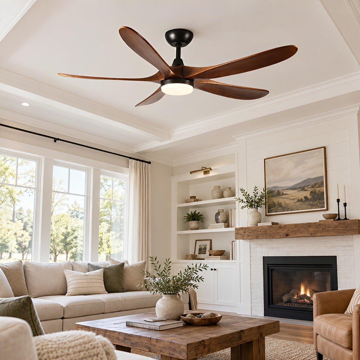 60 Inch Modern Wood Ceiling Fan with Full-Spectrum LED Light - Flyachilles
