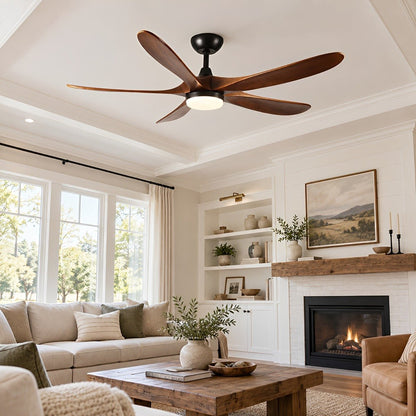 60 Inch Modern Wood Ceiling Fan with Full-Spectrum LED Light - Flyachilles