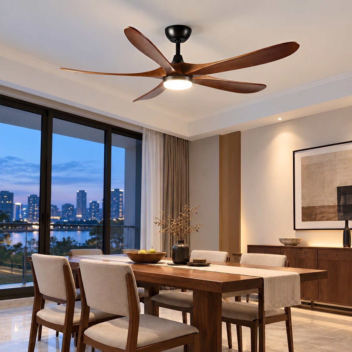 60 Inch Modern Wood Ceiling Fan with Full-Spectrum LED Light - Flyachilles