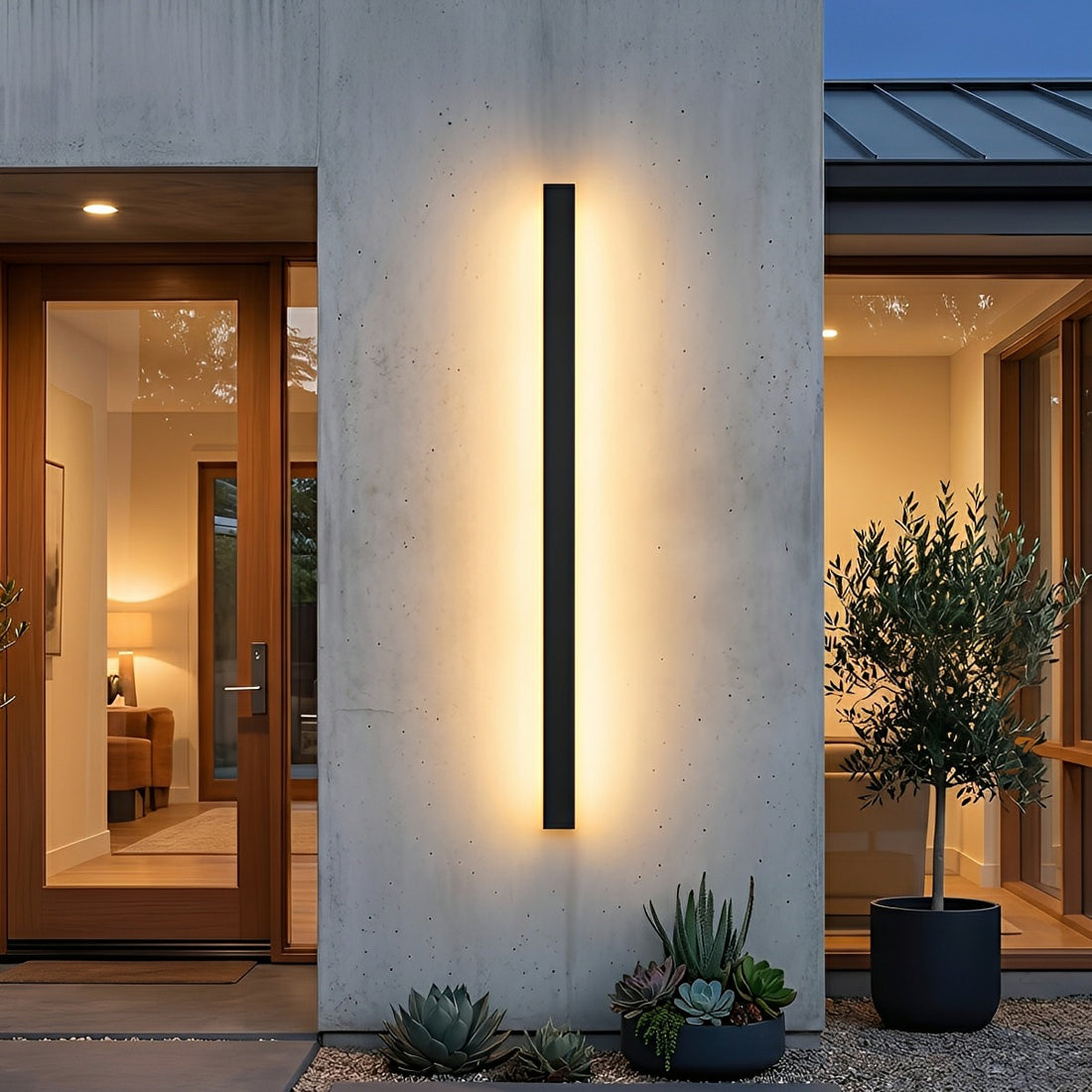 Waterproof Modern Black Long Strip LED Sconce Light Frosted Wall Light
