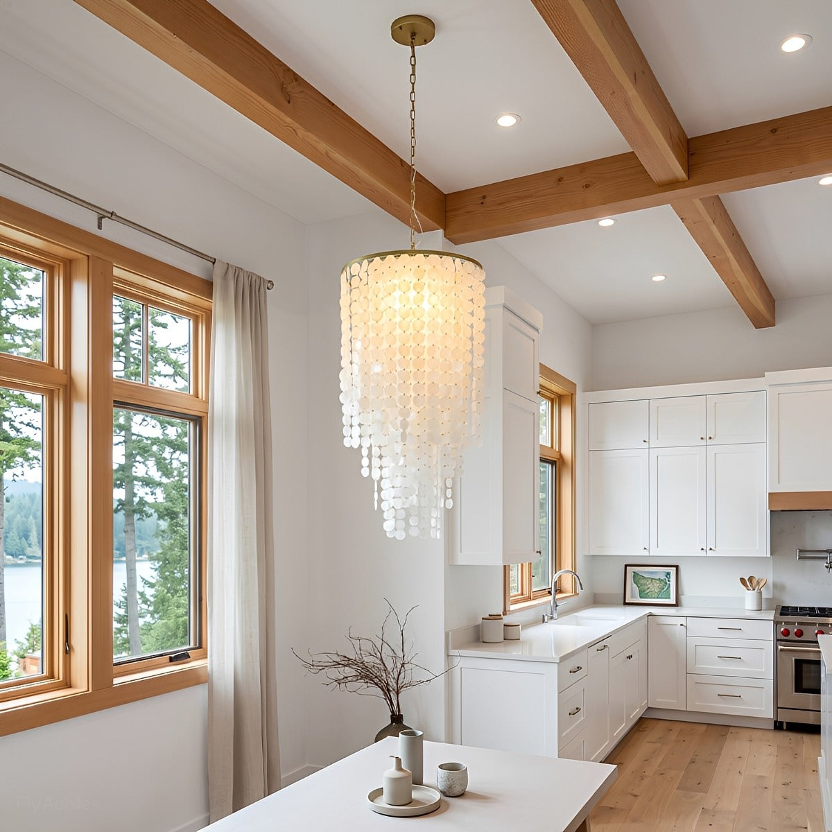 French Natural Shell Cascading LED Chandelier